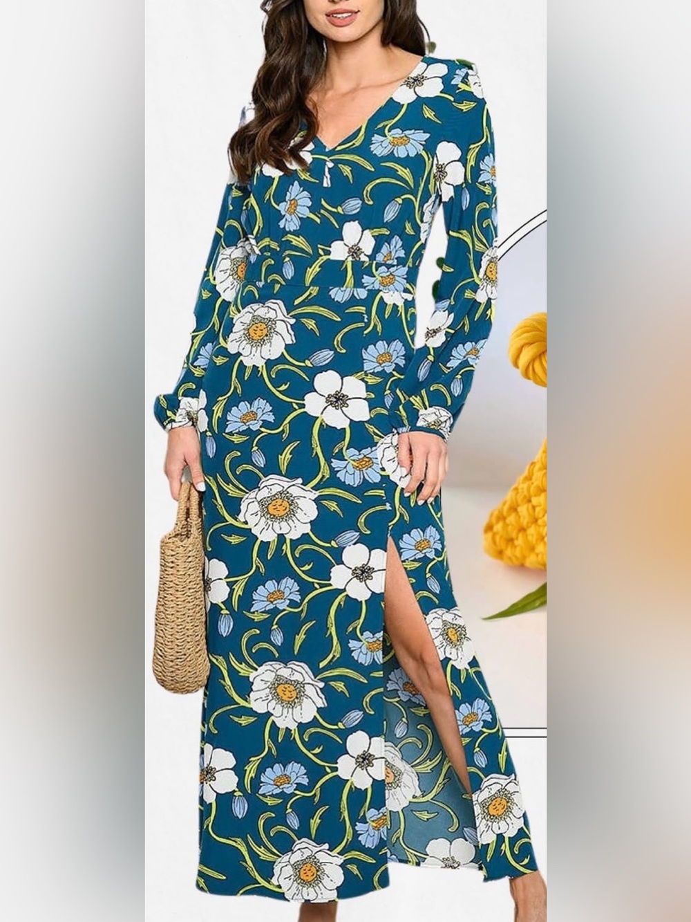 NWT Ambition flowing maxi dress floral print V neck side split size small